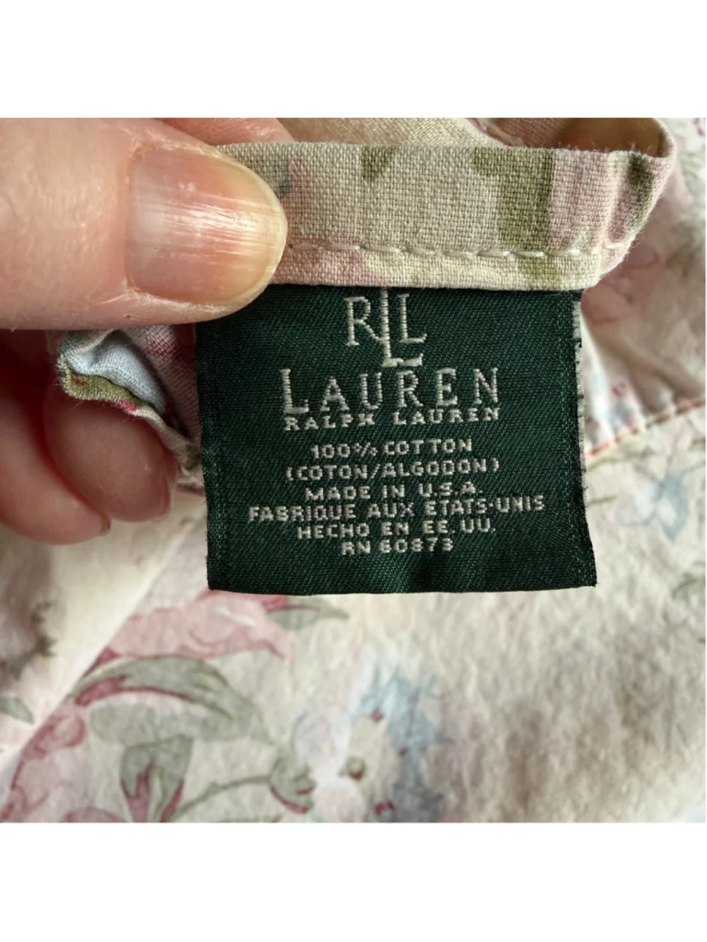 Vintage Ralph Lauren Full Size Flat Sheet Brown Pink Floral Double Cutter Fabric